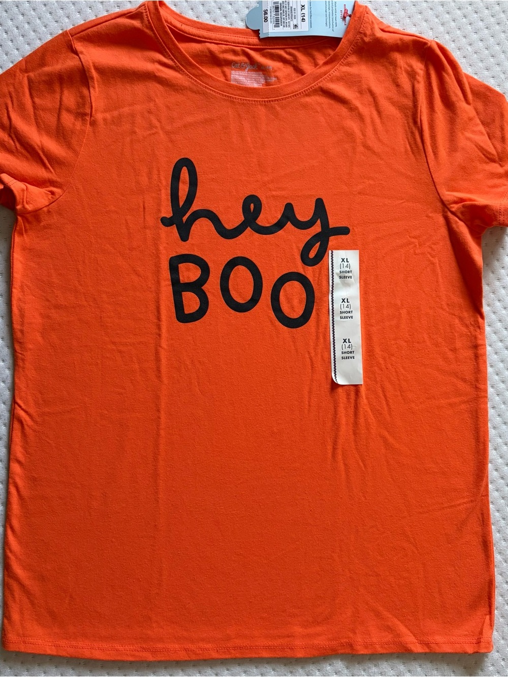 Cat & Jack Girls XL 14 Hey Boo Halloween Orange Graphic T-Shirt NWT